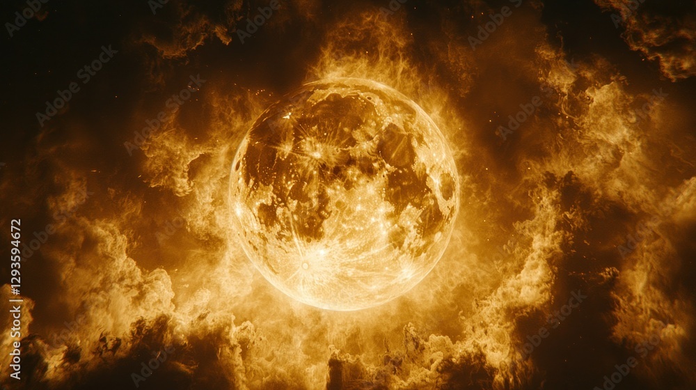 Obraz premium Fiery Moon Through Storm Clouds