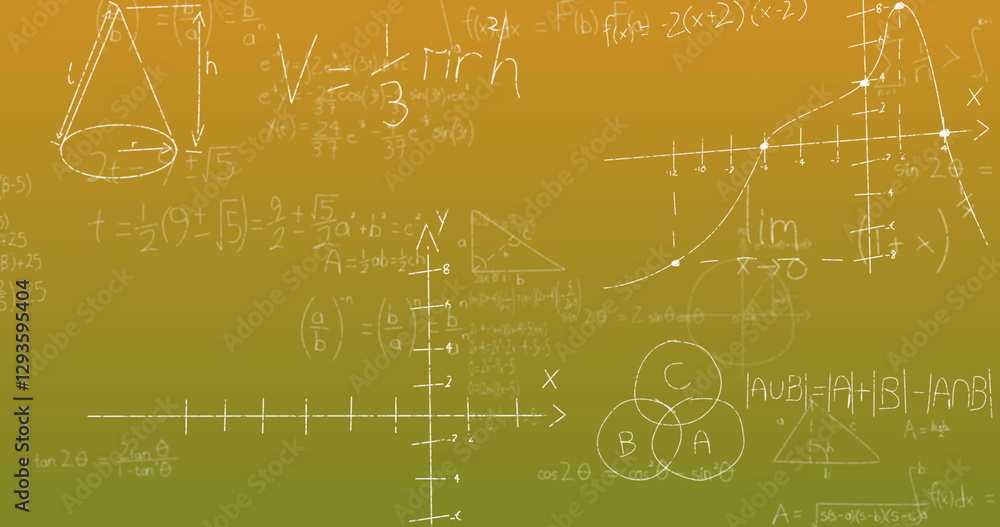Fototapeta premium Image of mathematical equations over green background