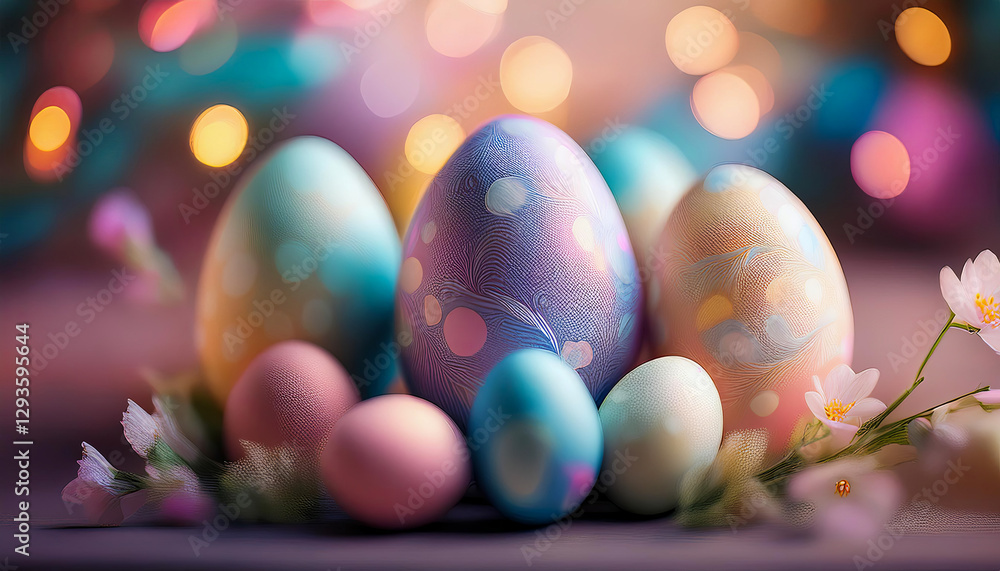 Pastel Easter eggs in a soft abstract design with light floral touches and gentle textures.