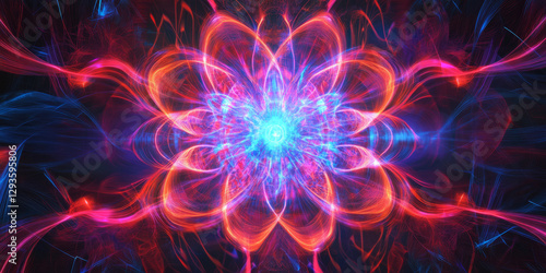 A glowing futuristic AI-driven quantum energy core, radiating pulsating cybernetic light, swirling holographic data streams, and intricate digital intelligence pathways. The high-tech abstract