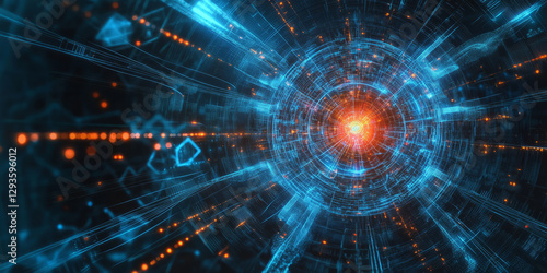 A futuristic AI-driven hyper-intelligent knowledge database, displaying glowing cybernetic quantum information processing pathways, pulsating holographic AI-driven data organization grids, and