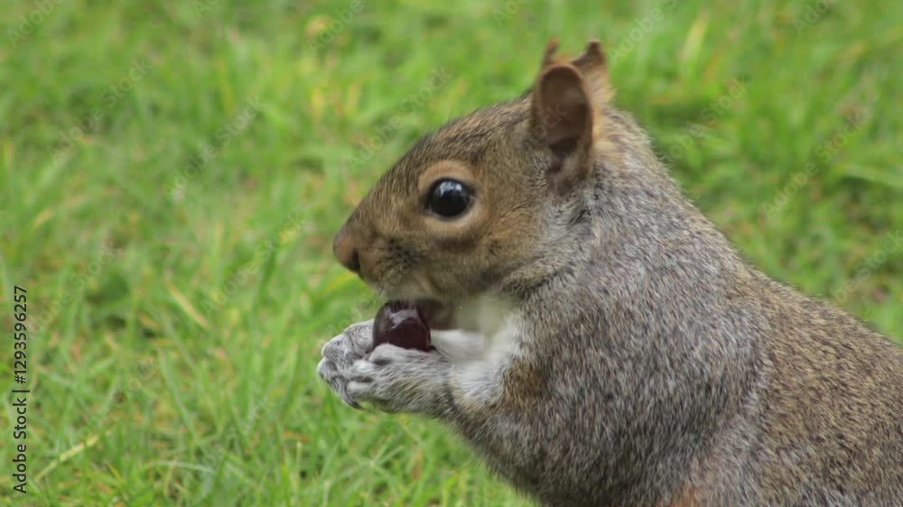 Cute Grey Squirrel Close Up Eating A Grape Daytime Borehamwood Hertfordshire UK Cute Grey Squirrel Close Up Eating A Grape Daytime Borehamwood Hertfordshire UK