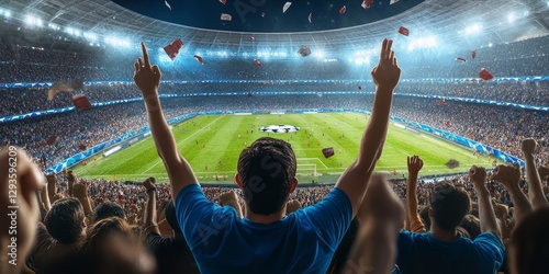 Fans enthusiastically cheering at a soccer stadium.