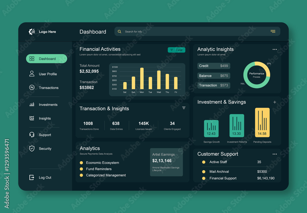 Banking Dashboard Design Stock Template | Adobe Stock