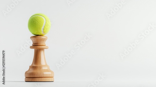 Wooden Chess Piece with Bright Green Tennis Ball on Top