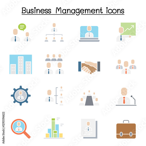 Business management, Business administration icon set in thin line style