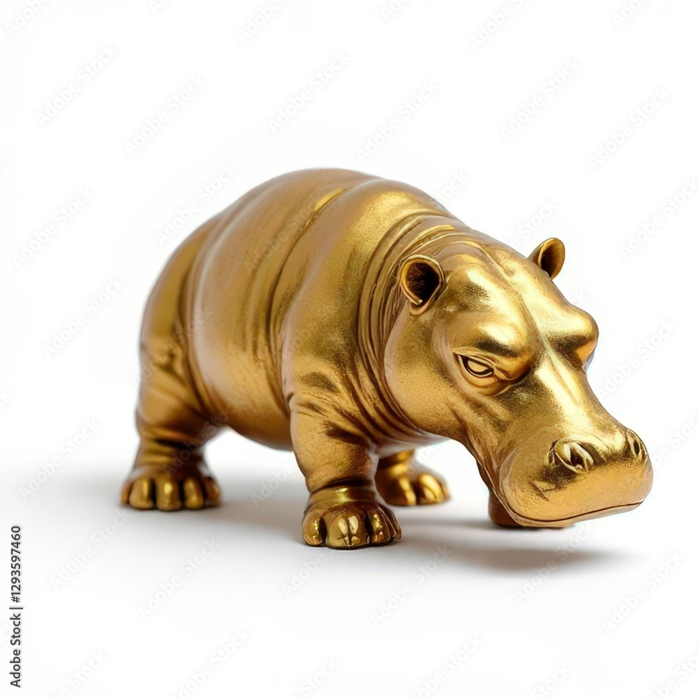 Fototapeta premium Handcrafted Gold Pygmy Hippopotamus Sculpture – Exquisite Artisan Figurine