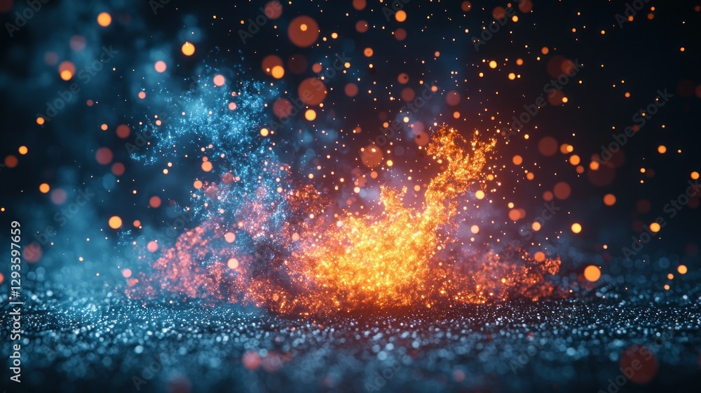 Obraz premium Fiery Sparks Clashing on Glittering Surface