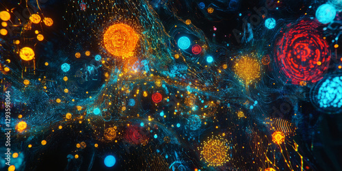 A futuristic AI-driven financial ecosystem, featuring glowing cybernetic cryptocurrency nodes, pulsating blockchain transaction grids, and swirling holographic digital economic pathways. The high-tech