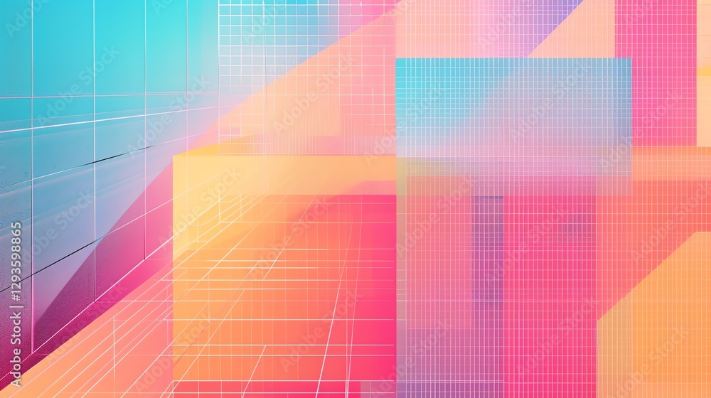 A colorful, abstract geometric pattern with overlapping squares and lines. A colorful, abstract geometric pattern with overlapping squares and lines.