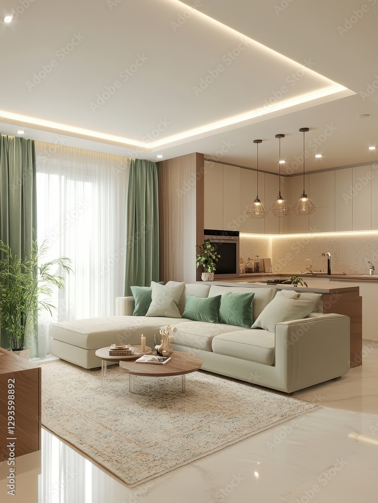Fototapeta premium Modern luxury apartment showcases a living room with excellent design