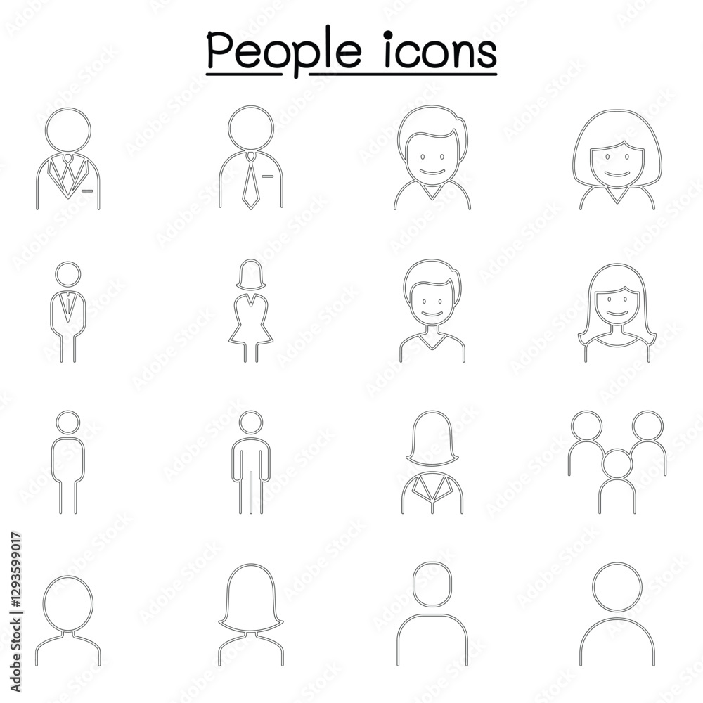 People, man, woman, person icon set in thin line style People, man, woman, person icon set in thin line style
