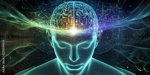 A mesmerizing futuristic AI-driven immersive therapy environment, displaying glowing cybernetic neuroadaptive relaxation pathways, pulsating holographic real-time emotional response analysis grids,