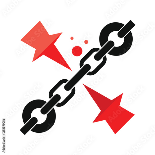 Broken Chain Links, Red Arrows, Impact, Disruption, Vulnerability, Risk, Failure, Weakness, Damage, 