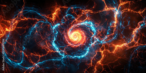 A futuristic AI-driven disaster prediction system, featuring glowing cybernetic real-time monitoring networks, pulsating holographic emergency response grids, and swirling digital climate analysis