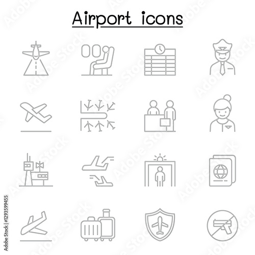 Airport, aviation icon set in thin line style