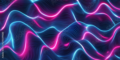 A high-tech abstract background featuring cascading layers of glowing neon streams, softly shifting in an infinite digital sequence. The futuristic cybernetic energy and seamless motion create a