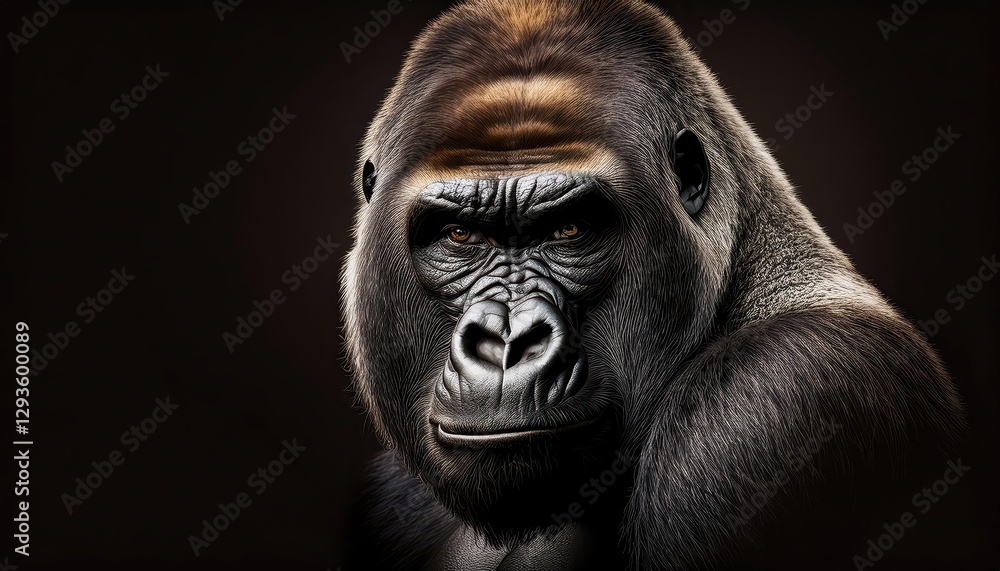 Majestic Silverback Gorilla in Deep Focus, A Solemn Gaze Amidst the Lush African Rainforest, Showcasing the Mystique and Power of Natures Gentle Giants. Majestic Silverback Gorilla in Deep Focus, A Solemn Gaze Amidst the Lush African Rainforest, Showcasing the Mystique and Power of Natures Gentle Giants.