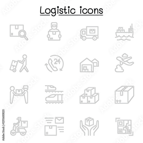 Logistic & Delivery icons set in thin line style