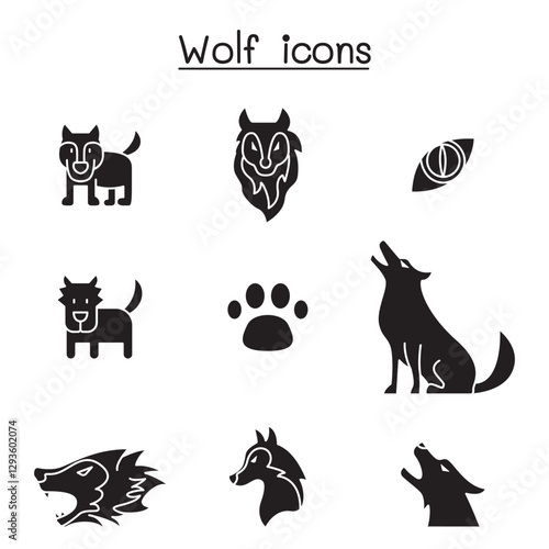 Wolf icon set in thin line style vector illustration graphic design