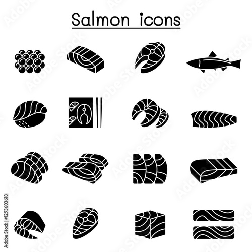 Fresh salmon fish icon set in thin line style