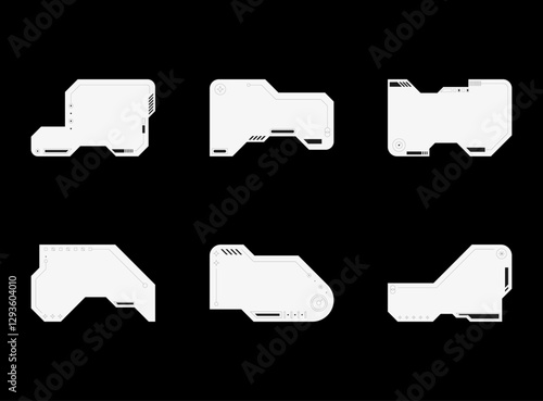Futuristic element. Cyberpunk decals set. Hud interface design vector.