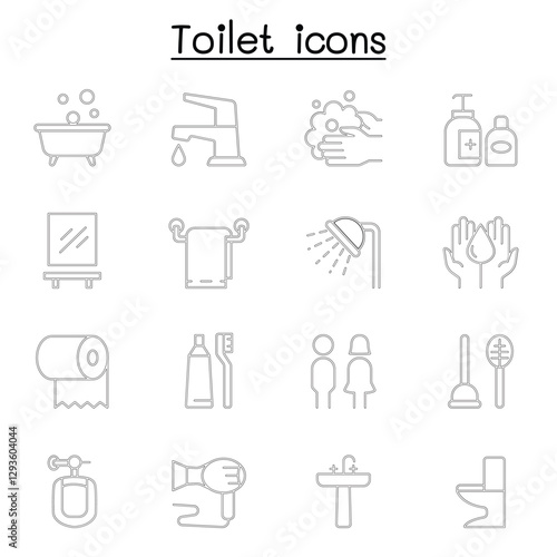 Bathroom icon set in thin line style