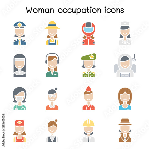 Woman occupation, career icon set in thin line style