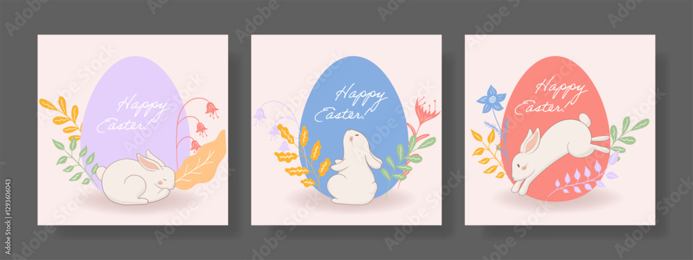 Easter set. Sleeping rabbit, golden egg, botanical ornaments, delicate floral details, soft pastel palette, peaceful festive composition, warm seasonal greeting, spring holiday mood Easter set. Sleeping rabbit, golden egg, botanical ornaments, delicate floral details, soft pastel palette, peaceful festive composition, warm seasonal greeting, spring holiday mood