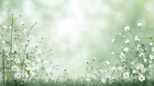 Delicate White Flowers Blooming in a Soft Green Background