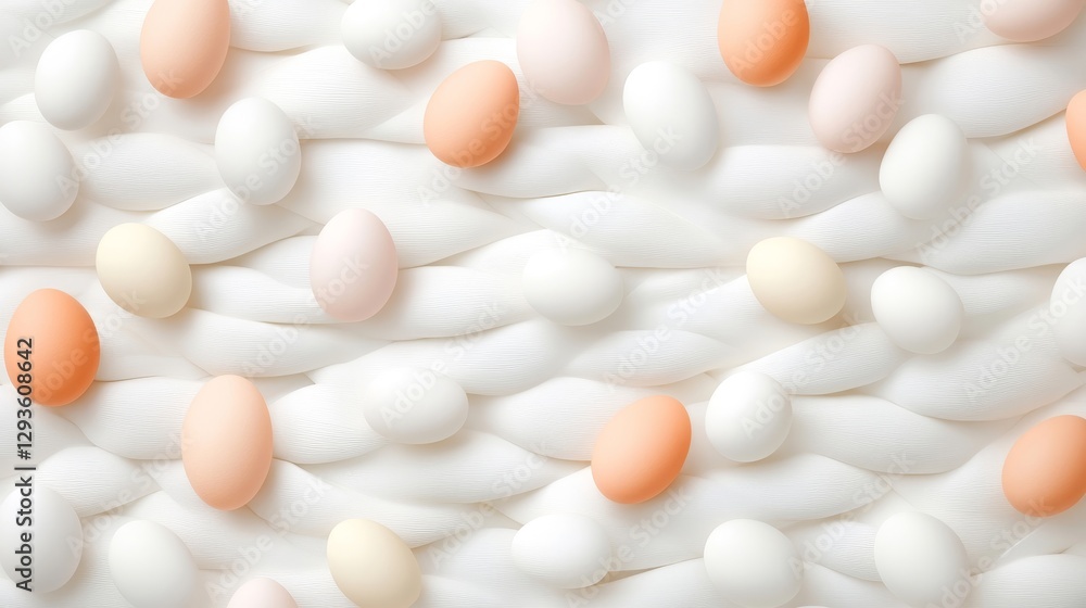 Colorful Eggs Arranged on Soft White Background Textures and Patterns Colorful Eggs Arranged on Soft White Background Textures and Patterns
