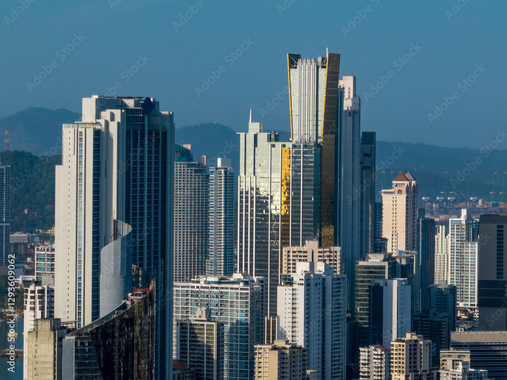 Obraz premium High angle view of Panama City skyline in the early morning light - stock photo