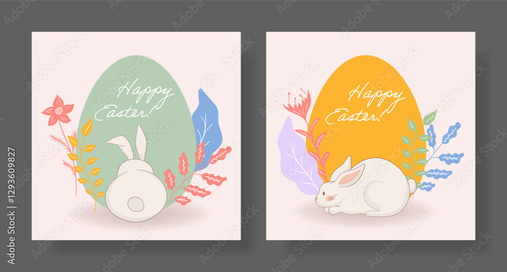 Easter set. Sleeping rabbit, lilac egg, gentle floral arrangement, artistic botanical details, soft pastel hues, peaceful holiday greeting, warm seasonal design, elegant spring theme. Easter set. Sleeping rabbit, lilac egg, gentle floral arrangement, artistic botanical details, soft pastel hues, peaceful holiday greeting, warm seasonal design, elegant spring theme.