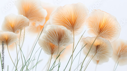 Mushrooms growing on a white background, close-up of mushrooms
