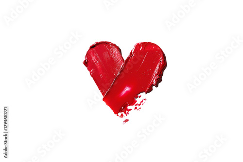 Smearing red heart-shaped lipstick isolated on a white or transparent png background. Red lipstick glossy texture in heart shape. Cosmetic product swatch