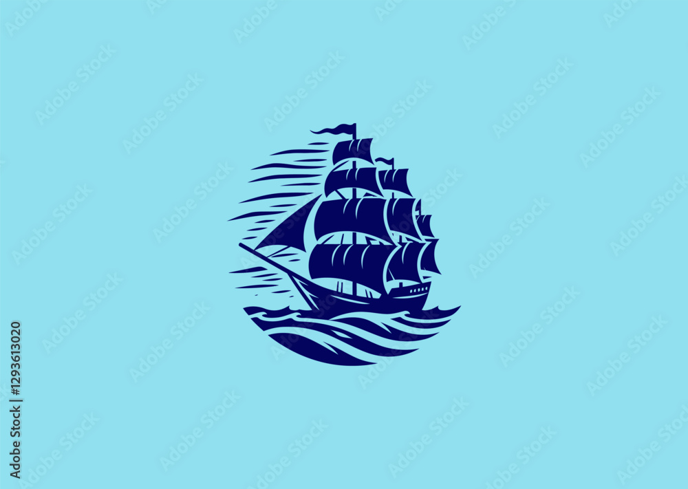 Fototapeta premium Sailing Wind Logo – A sailboat gliding forward with wind effects, symbolizing adventure, determination, and exploration