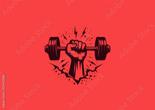 Power Grip Logo – A hand firmly gripping a barbell with cracking effects, showcasing raw power and resilience.