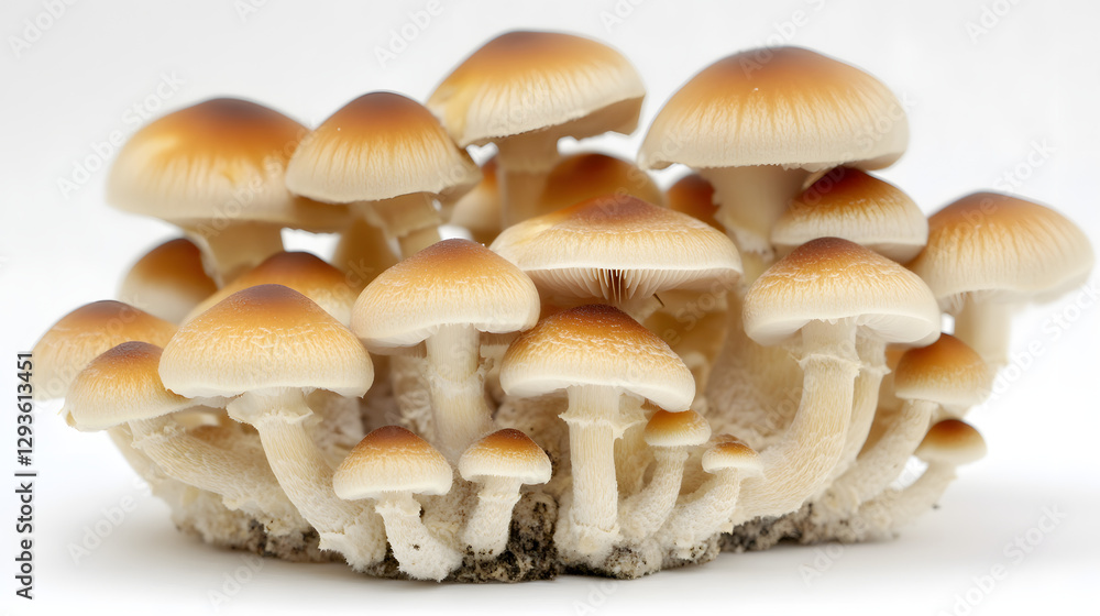 Mushrooms growing on a white background, close-up of mushrooms
Mushrooms growing on a white background, close-up of mushrooms