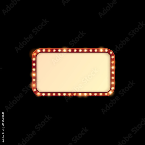 Light bulbs on red vector frame, glow lamps rectangle border, retro billboard, Circus, cinema casino illumination banner