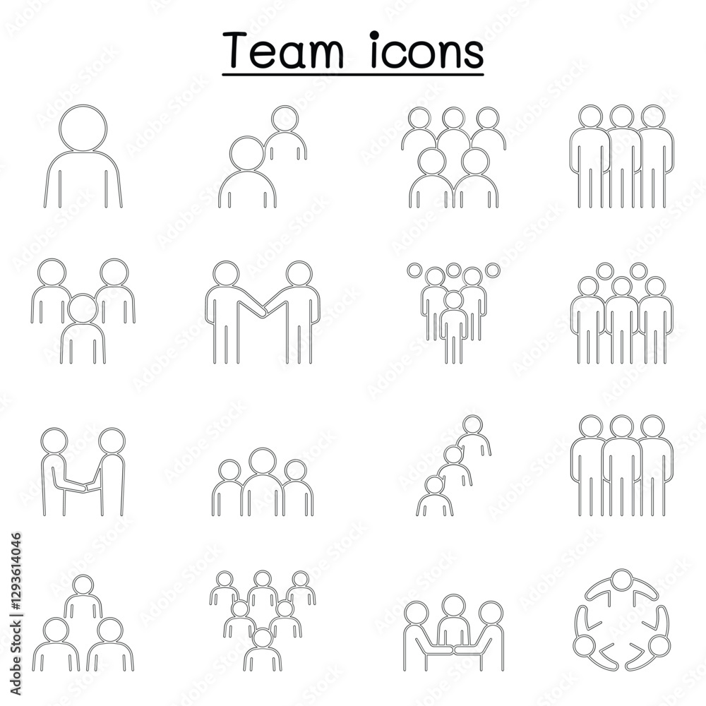 Teamwork, team, people icons set in thin line style Teamwork, team, people icons set in thin line style