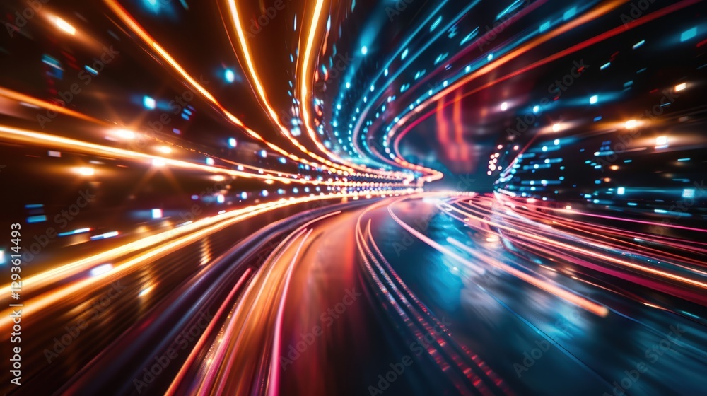 Obraz premium Explore a stunning visual of vivid light trails creating a dynamic motion blur effect. This colorful abstract composition captures energy and speed beautifully.
