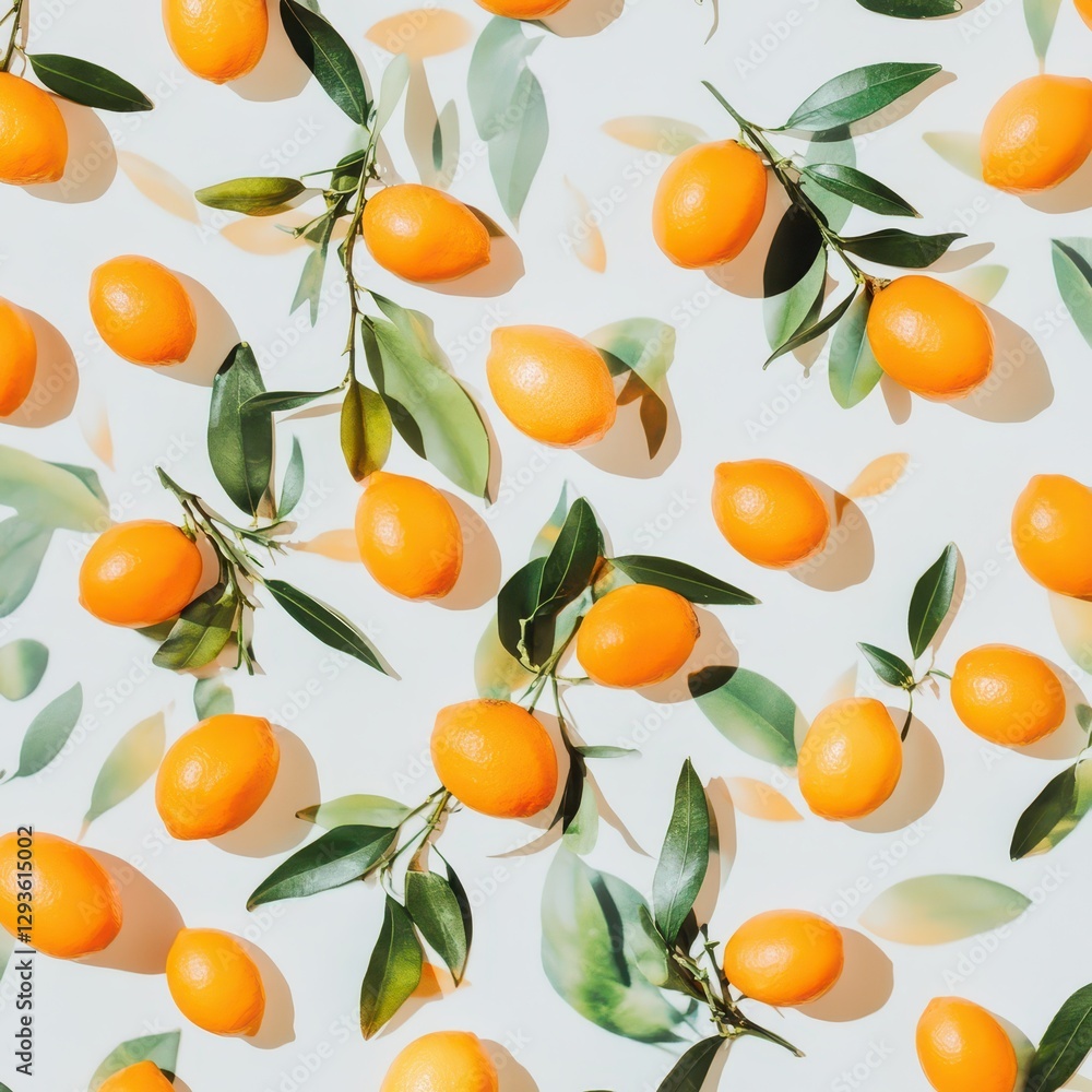 Kumquats and leaves create vibrant natural pattern