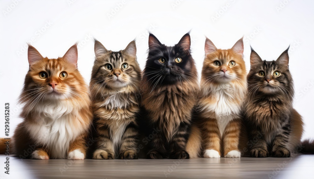 Group of Playful Cats lounging in a Cozy Modern Living Room with Stripes and Patterns, Radiating Warmth and Contentment. Group of Playful Cats lounging in a Cozy Modern Living Room with Stripes and Patterns, Radiating Warmth and Contentment.
