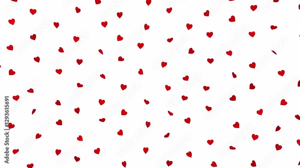 White background with red hearts. 3D animation of festive background. White background with red hearts. 3D animation of festive background.