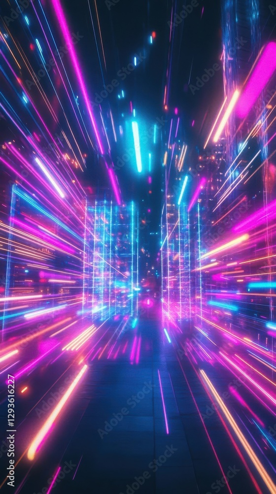Abstract Light Streaks Burst Across Dark Space Creating Visual Effects Abstract Light Streaks Burst Across Dark Space Creating Visual Effects