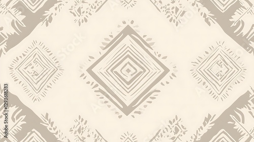 Abstract Beige Geometric Pattern Design with Floral Elements