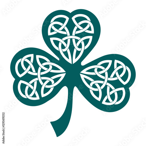 Interlaced Stylized Celtic Symbol of Luck. Celtic style clover leaf. Good luck symbol. Stylized сlover with three leaves and heart shapes.