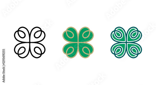 Interlaced Stylized Celtic Symbol of Luck. Celtic style clover leaf. Good luck symbol. Stylized сlover with three leaves and heart shapes.