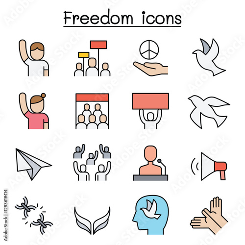 Freedom, peace, protest, demonstration icon set in thin line style