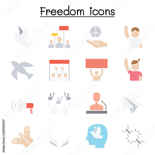 Freedom, peace, protest, demonstration icon set in thin line style